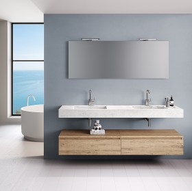 Top bagno con doppio lavabo integrato cassettoni (MARMO-CARRARA/ROVERE-MIELE)